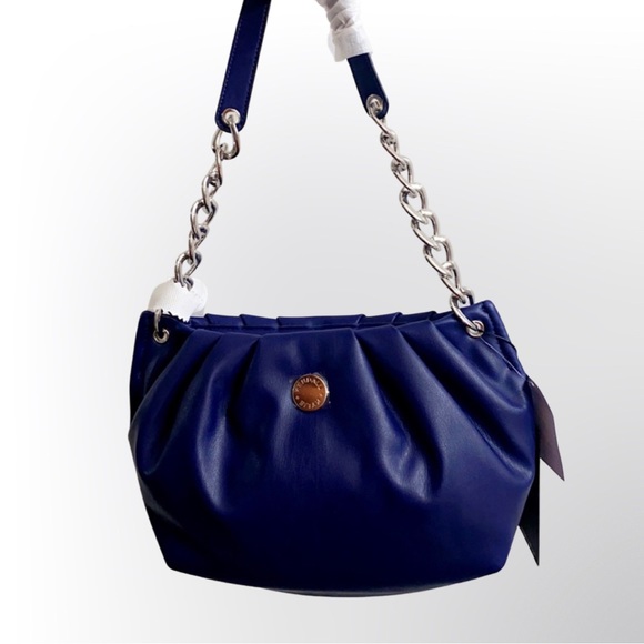 Kendall+Kylie Navy Blue Slouch Purse Silver Link Strap NWT - Picture 2 of 14